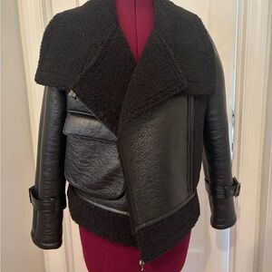 Love Token Textured faux leather and sherpa Black Teddy Jacket